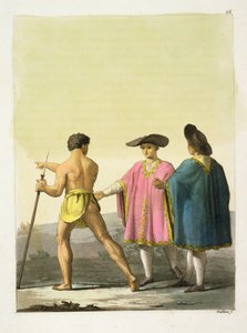 Uomini che indossano poncho cerimoniali a Santiago, Cile